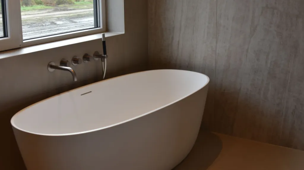 Badkamer in travertinlook